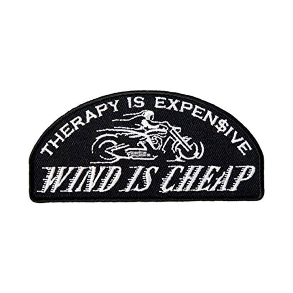 Therapy is Expensive, Wind is Cheap Patch - Iron-On/Sew-On Rayon Patch - 4" x 2"